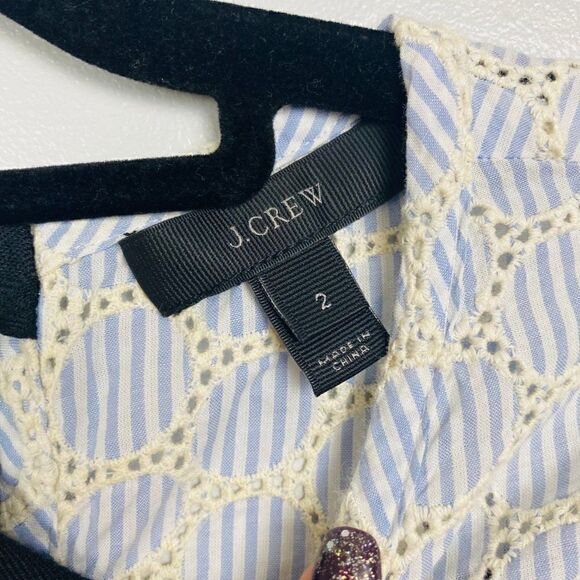 J. Crew Size 2 Blue & White Striped Seersucker Eyelet Tie Back Blouse Top - Picture 8 of 10